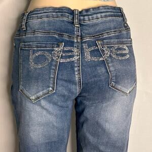 Bebe Rhinestone Logo Skinny Jeans Women’s 32x30 Blue Stretch Denim Y2K